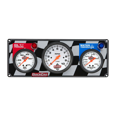 QuickCar 2 Gauge Panel Checkered OP WT with 3-3/8 Tach