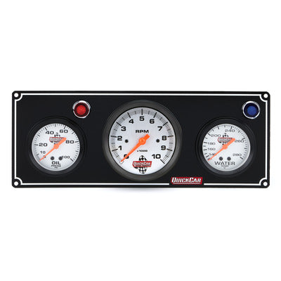 QuickCar 2 Gauge Panel Black OP WT with 3-3/8 Tach