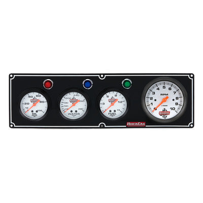 Quickcar 3 Gauge Panel Black OP WT FP with 3/8 Tach