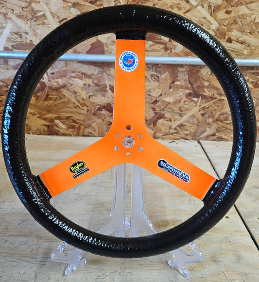 Superior Steering Wheel 15" Flat Steering Wheel Black Outer Orange Spoke