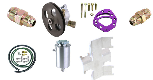 Power Steering Pump and Tank Combo with Lines and Flare Fittings for Head Mount